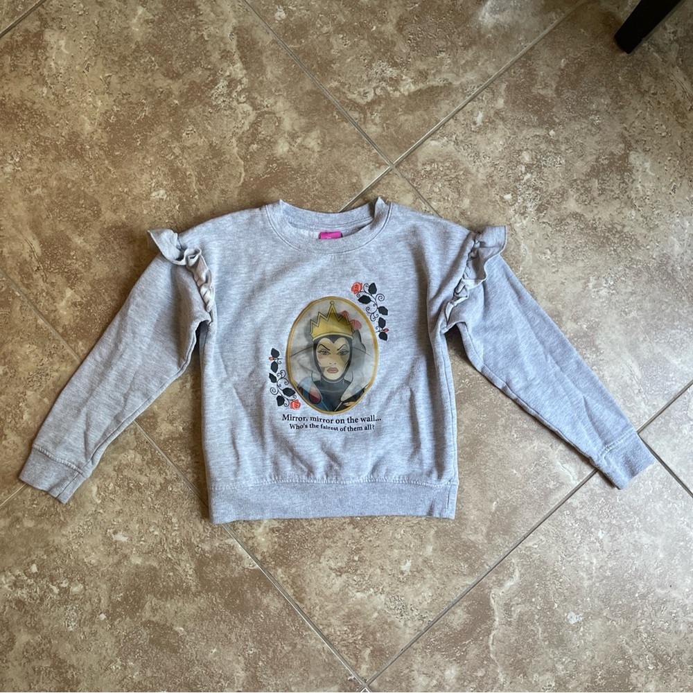 Disney Princess Kids Girls Snow White Evil Queen Ruffle Sleeve Sweatshirt Gray M